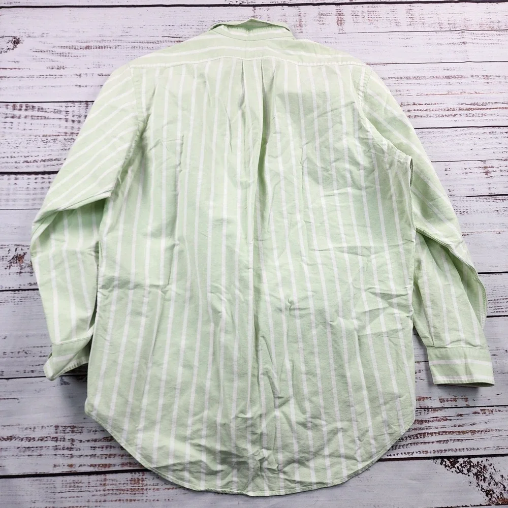 Polo Ralph Lauren Button Down Shirt Mens 16-34 Large Green White Stripe Pony